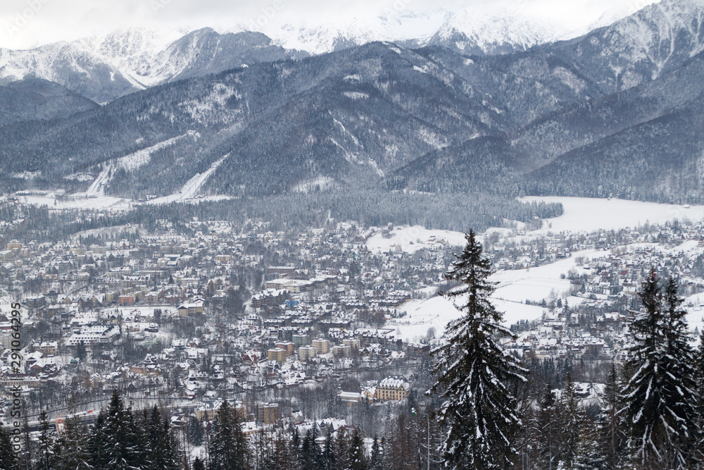 Winter aerial view of Zakopane from Gubalowka hill, Poland