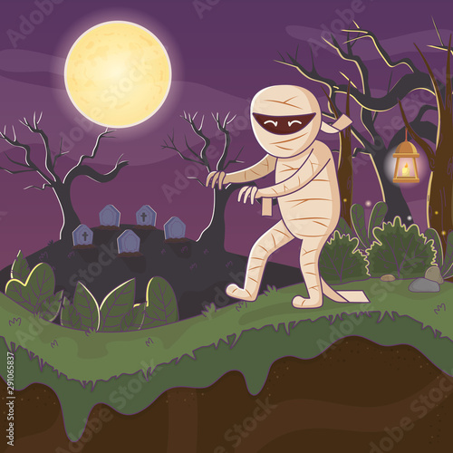 mummy walking in the cemetery halloween
