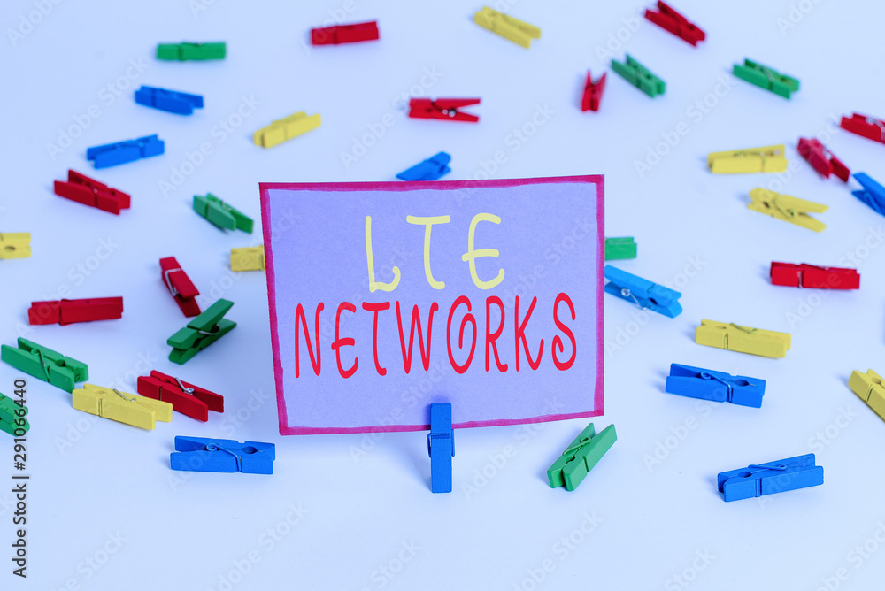 Conceptual hand writing showing Lte Networks. Concept meaning Fastest network connection available for wireless communication Colored clothespin papers empty reminder white floor office Conceptual hand writing showing Lte Networks. Concept meaning Fastest network connection available for wireless communication Colored clothespin papers empty reminder white floor office