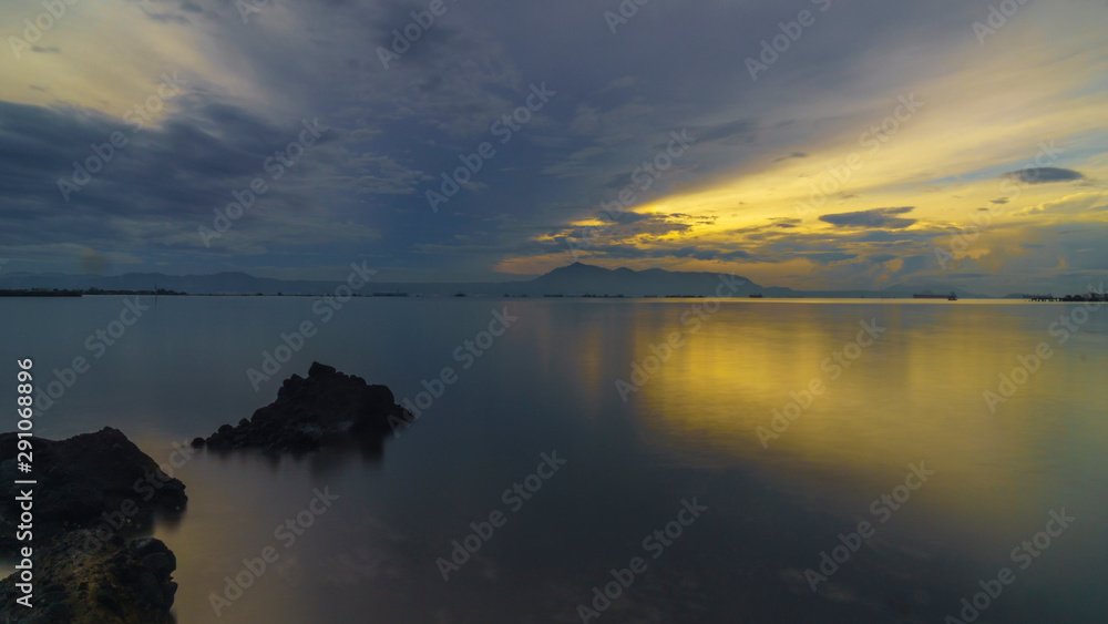 sunset on the lagoon in Lampung, Sumatera