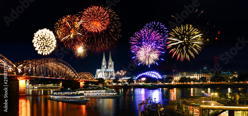 Cologne Cathedral and Hohenzollern Bridge with Fireworks , Cologne Lights, Kölner Lichter, Germany