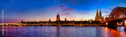 Cologne Cathedral and Hohenzollern Bridge at twilight , Cologne, Germany