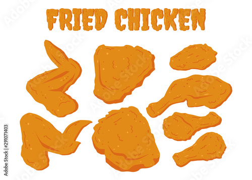 Fried chicken set isolated on white background - Vector illustration