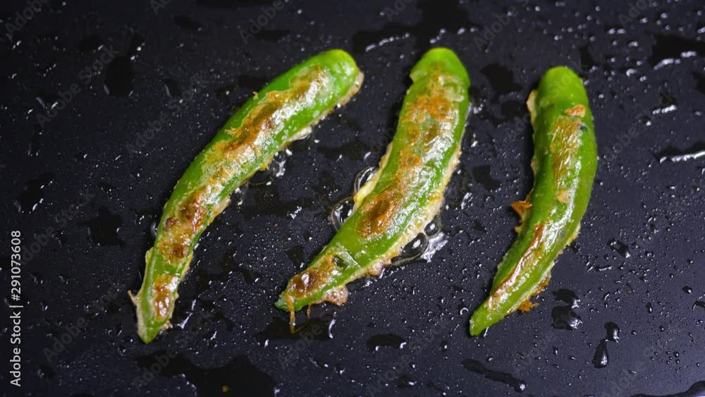 Korean food Gochujeon. Eggbattered, panfried green peppers halved