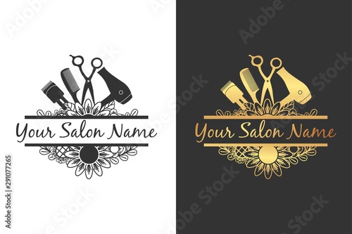 split salon tool with flower for salon logo or sign photo