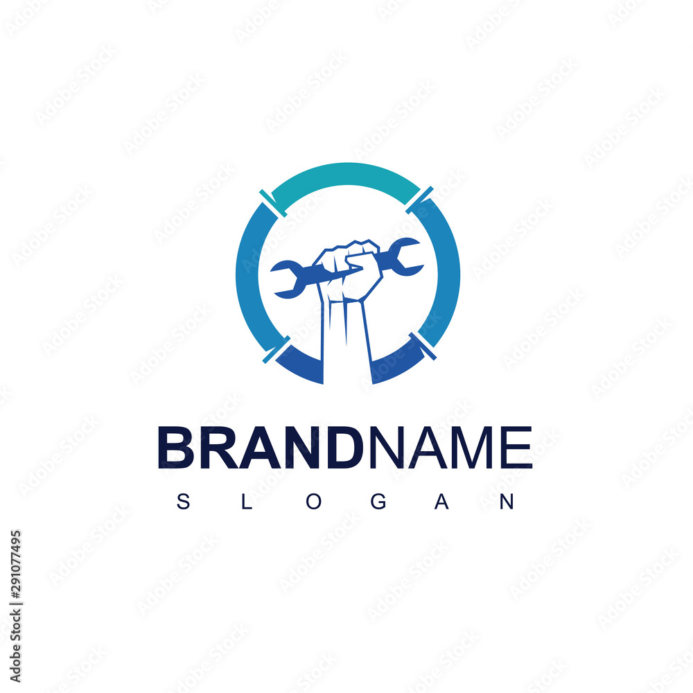 Handyman Logo Design Template With Wrench And Hand Symbol Handyman Logo Design Template With Wrench And Hand Symbol