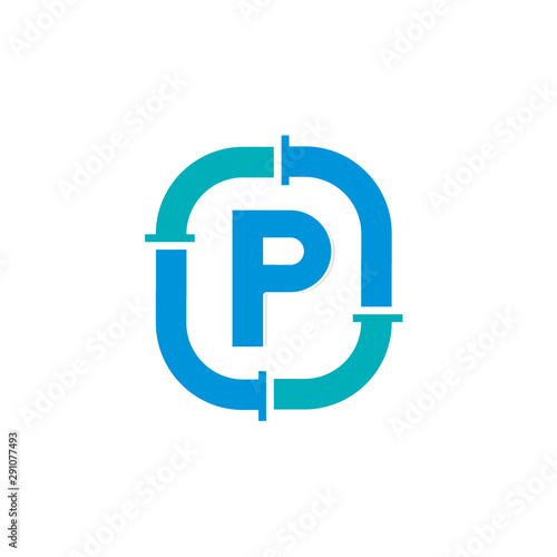 Letter P, Pipe Logo Design Template For Plumbing Company Identity