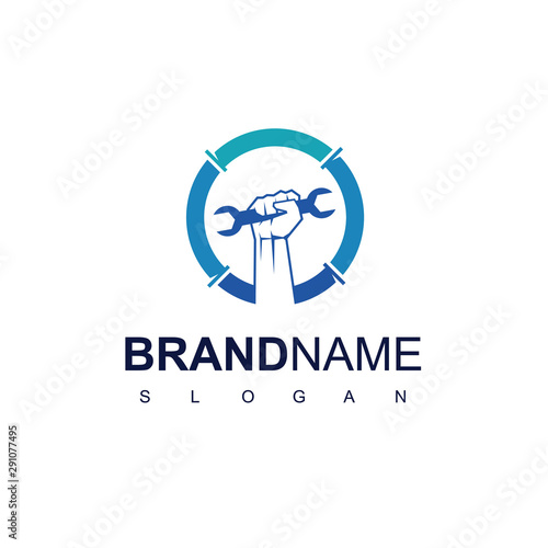 Handyman Logo Design Template With Wrench And Hand Symbol