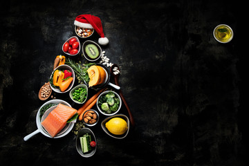 Christmas tree made of healthy food