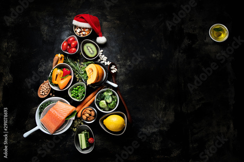 Christmas tree made of healthy food