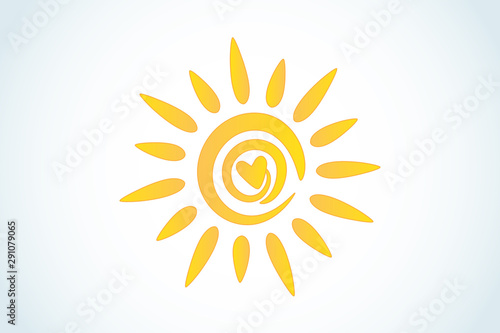 Sun love heart logo icon web image vector