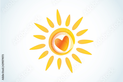 Sun with heart logo icon web image vector image 