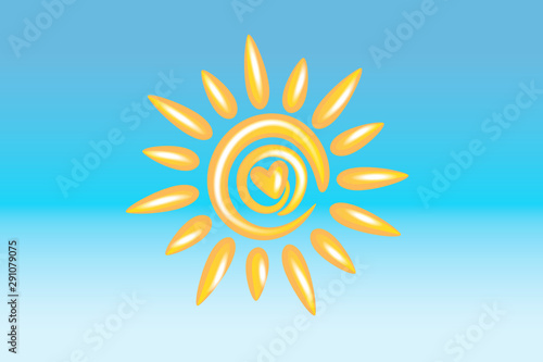 Sun love heart logo background vector image