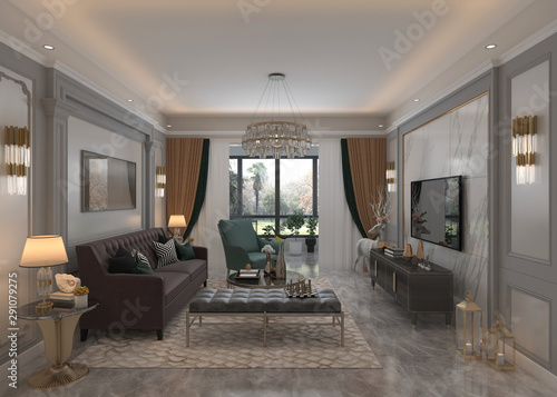 Living room interior in european style 3D illustration © vik173