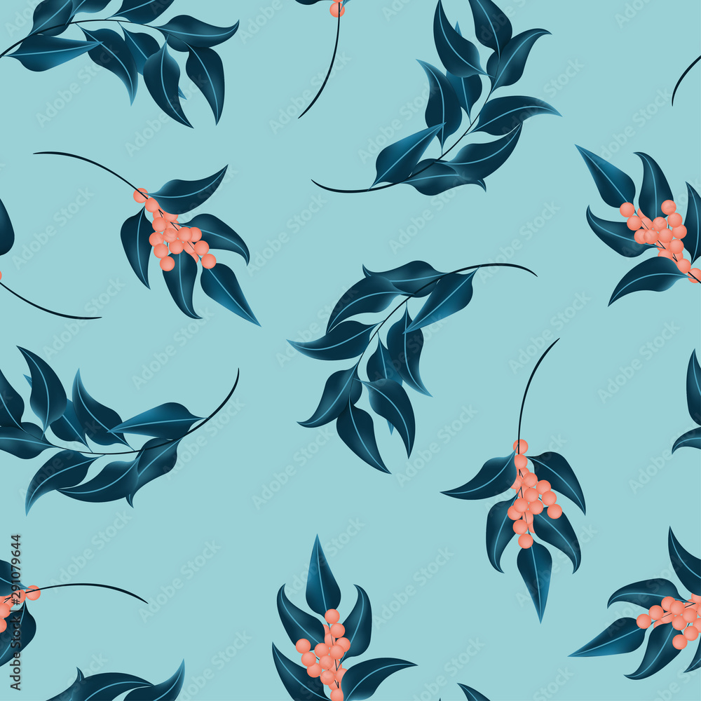 Abstract berry leaf seamless pattern