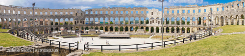 Panorama of the amphitheater in the city of Pula. Shot from the eastern side of the wall