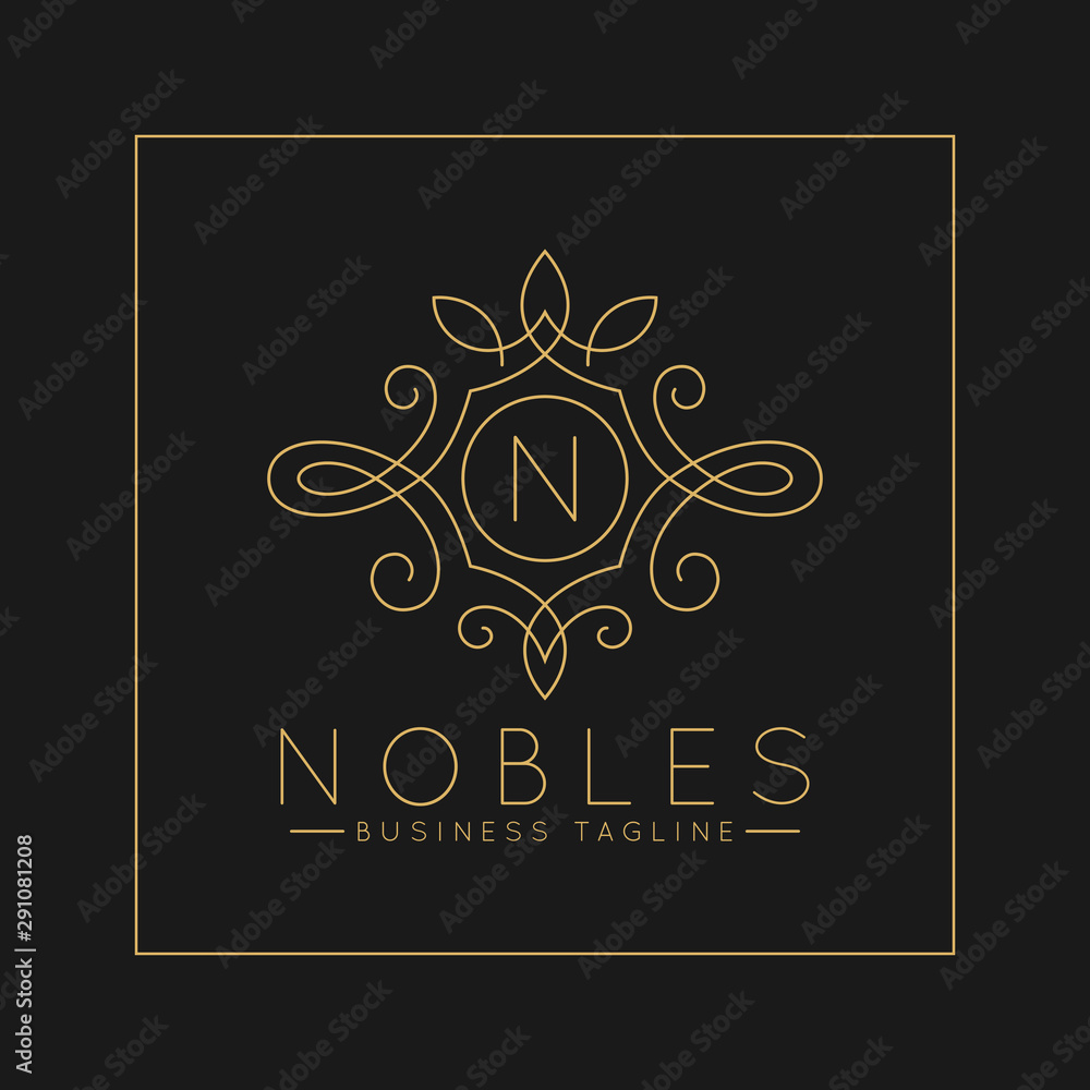 Luxurious Letter N Logo with classic line art ornament style vector