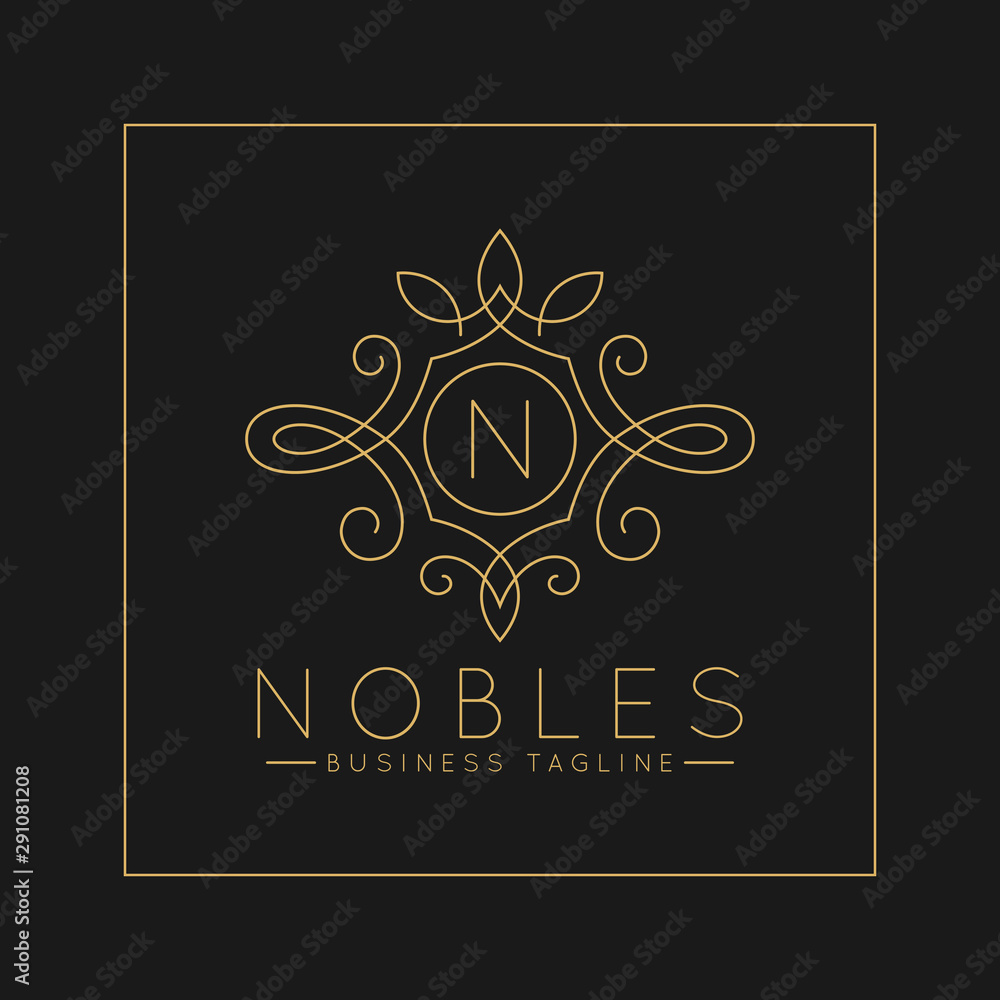 Luxurious Letter N Logo with classic line art ornament style vector Luxurious Letter N Logo with classic line art ornament style vector