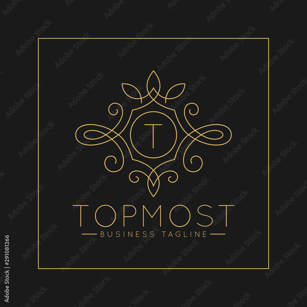 Luxurious Letter T Logo with classic line art ornament style vector Luxurious Letter T Logo with classic line art ornament style vector