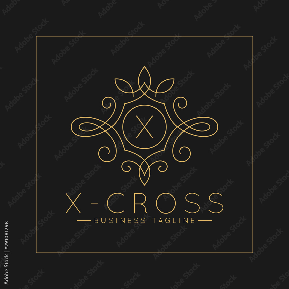 Luxurious Letter X Logo with classic line art ornament style vector