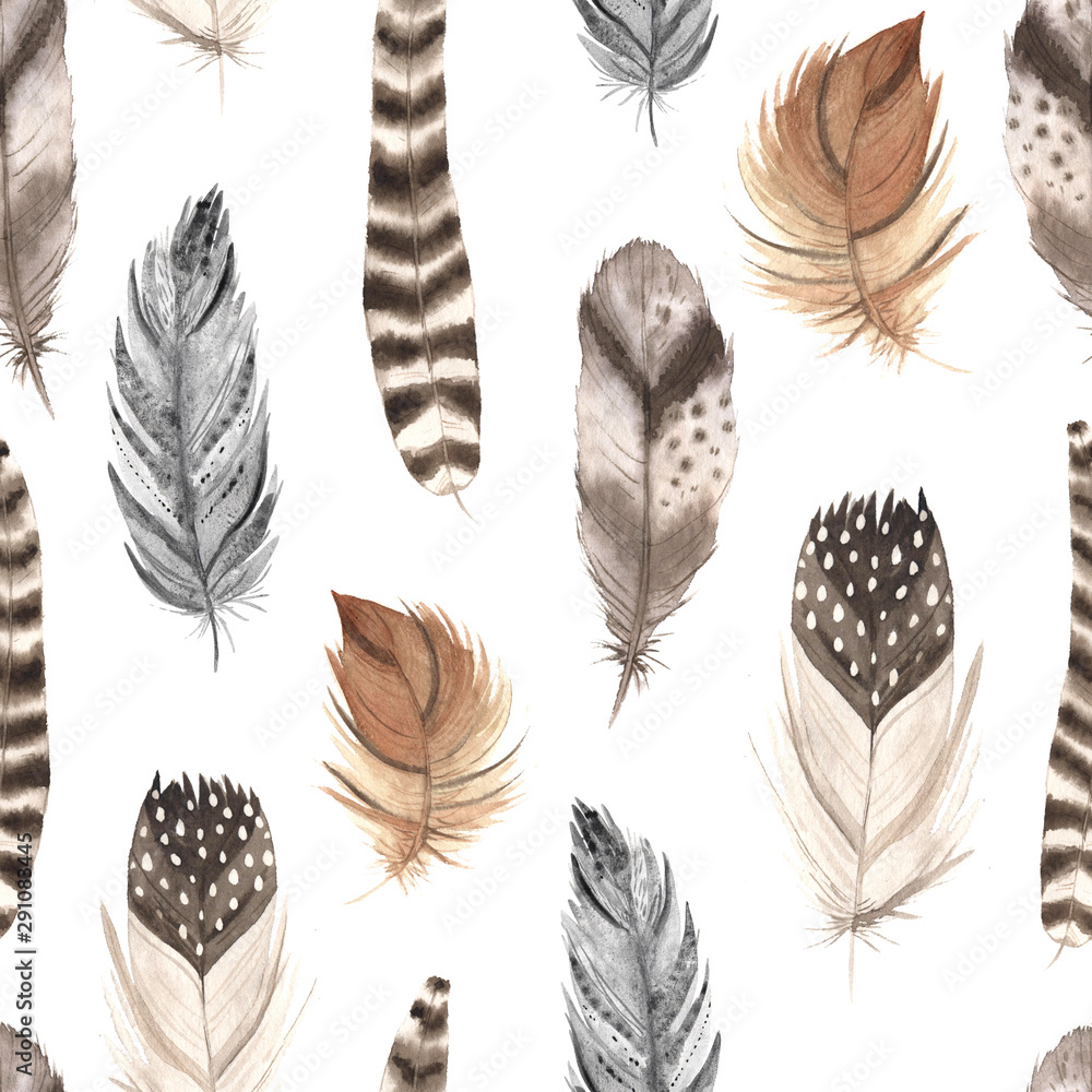 Watercolor feathes seamless pattern Watercolor feathes seamless pattern