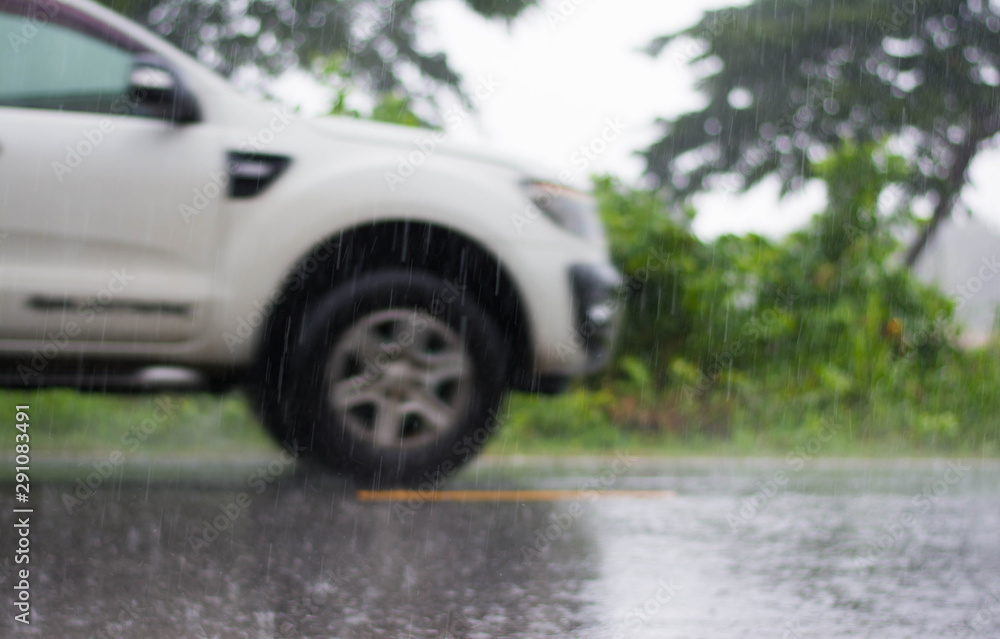Burred photos raining on the road Incident concept,danger concept Burred photos raining on the road Incident concept,danger concept