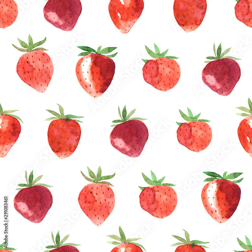 Fototapeta Naklejka Na Ścianę i Meble -  Seamless pattern with watercolor strawberry