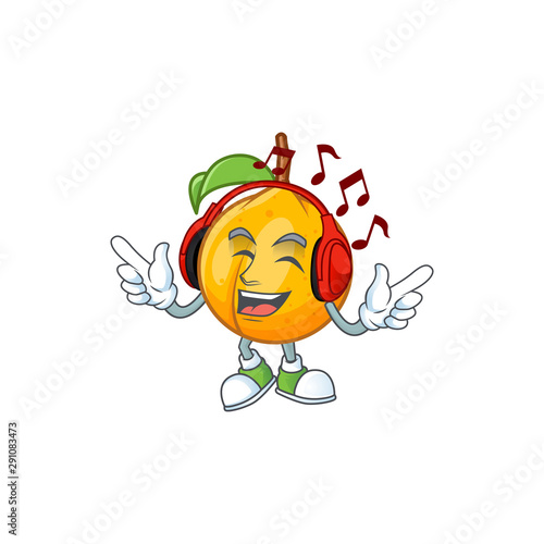 Listening music whole nutmeg character cartoon with mascot