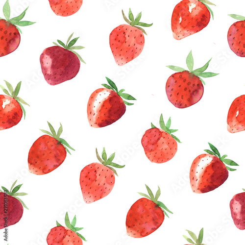 Seamless pattern with watercolor strawberry