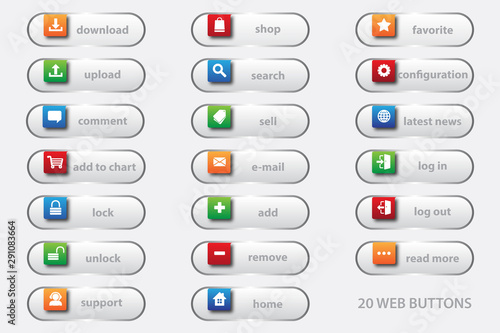 20 web buttons with 3D graphic for your best business website