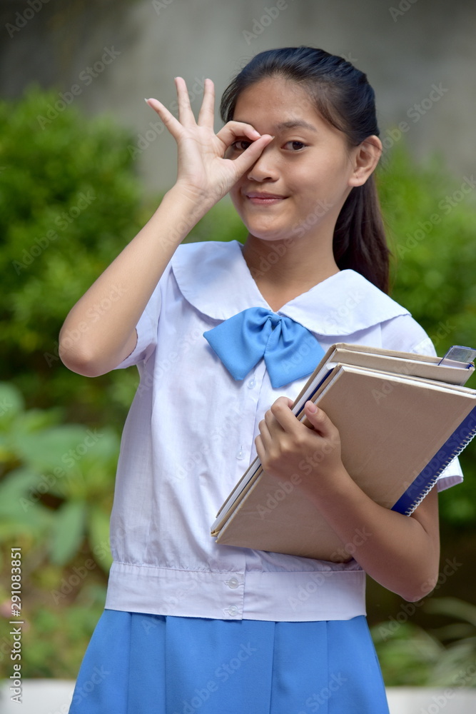 Youthful Girl Student Searching With School Books Youthful Girl Student Searching With School Books