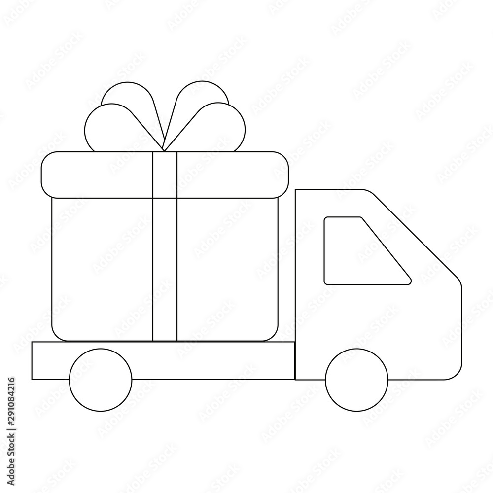 Gift box being transported by a truck. Gift box being transported by a truck.