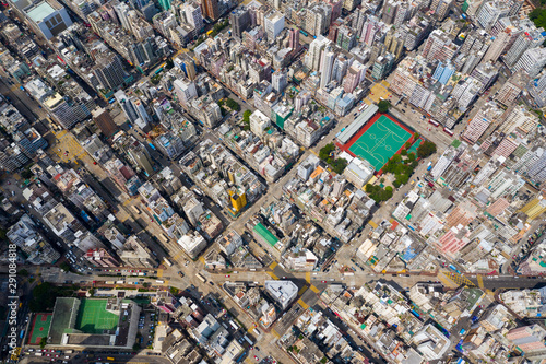 Top down view of Hong Kong downtown cityscape