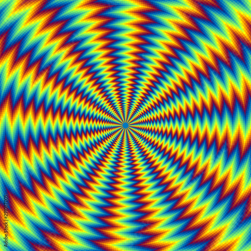 Pulsing fiery background. Spin illusion.