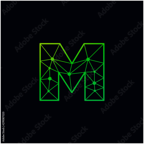Letter M Logo Design Template. Network Connection Artificial Intelligence Technology. Technology Digital logo with element dot , circuit, line, chip, concept. network icon, connect concept - Vector