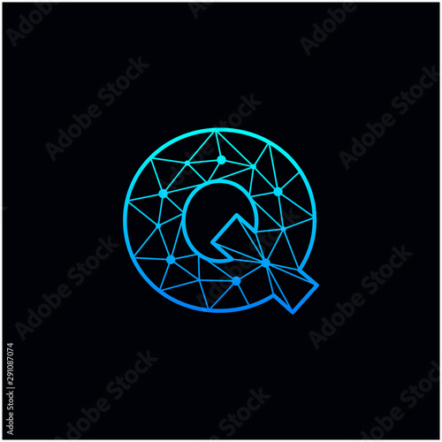 Letter Q Logo Design Template. Network Connection Artificial Intelligence Technology. Technology Digital logo with element dot , circuit, line, chip, concept. network icon, connect concept - Vector