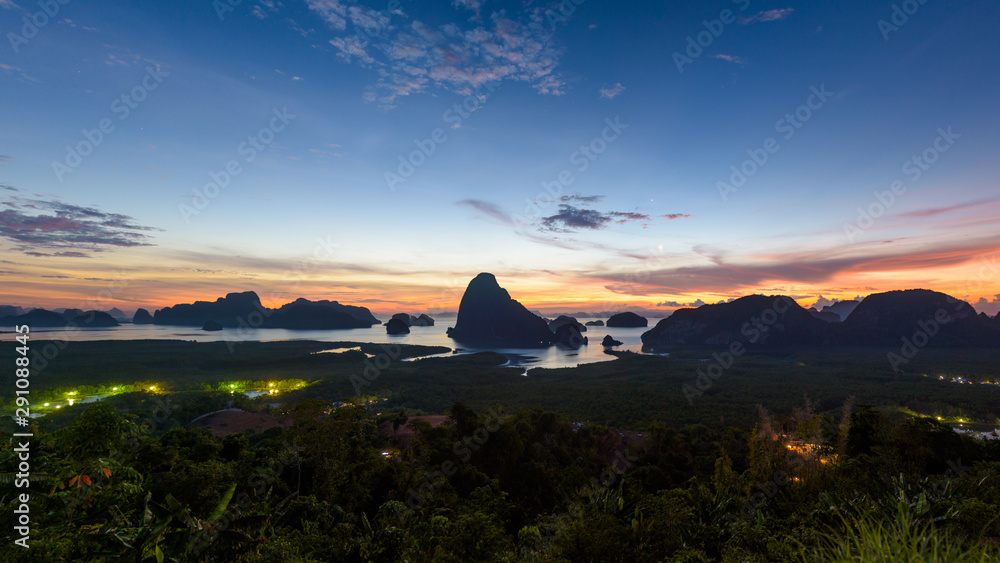 Sunrise time at Samed Nang Chee mountain view point in Phang Nga Province