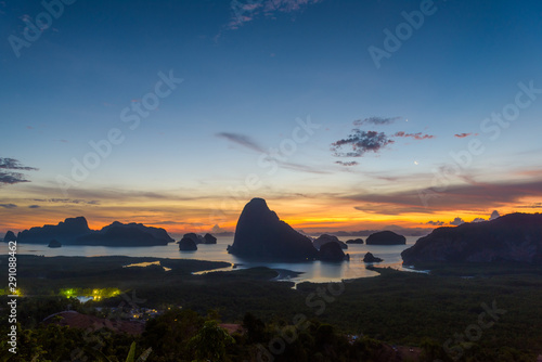 Sunrise time at Samed Nang Chee mountain view point in Phang Nga Province