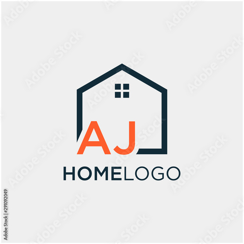 letter AJ Line House Real Estate Logo. home initial A and J concept. Construction logo template, Home and Real Estate icon. Housing Complex Simple Vector Logo Template. - vector