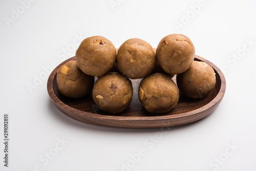 Churma Ladoo   atta laddoo   wheat flour laddu made using ghee and jaggery or sugar. selective focus