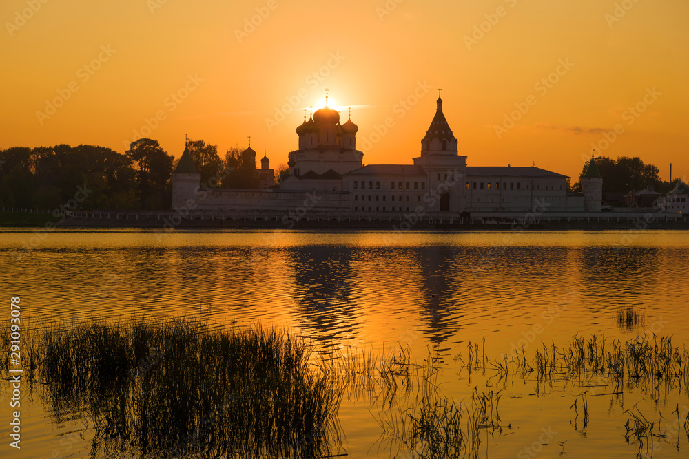 Ipatievsky Monastery against the background of the September sunset. Kostroma, Golden Ring of Russia