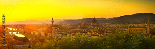 Beautiful Panorama of Florence, Firenze in Italy, the Tuscany city of Renaissance, Medieval History, Art and Discovery.