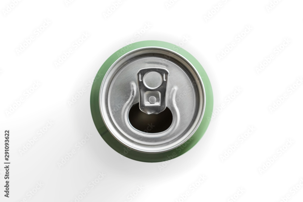 Top view of green drink can background isolated with clipping path Top view of green drink can background isolated with clipping path
