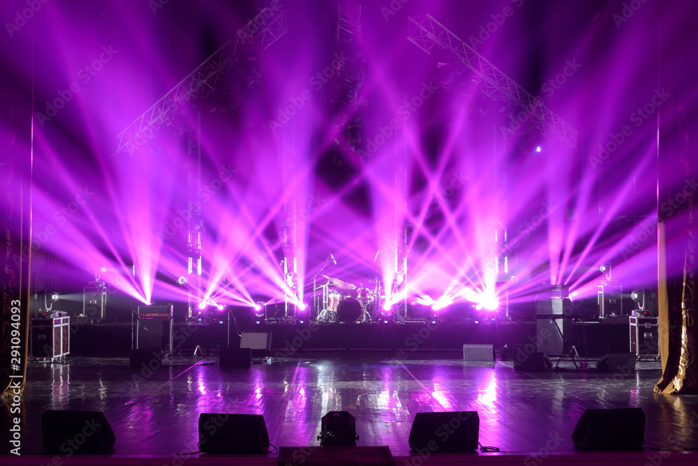 Free stage with lights, lighting devices.