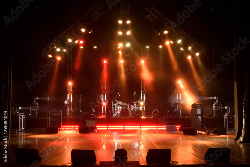 Free stage with lights, lighting devices.