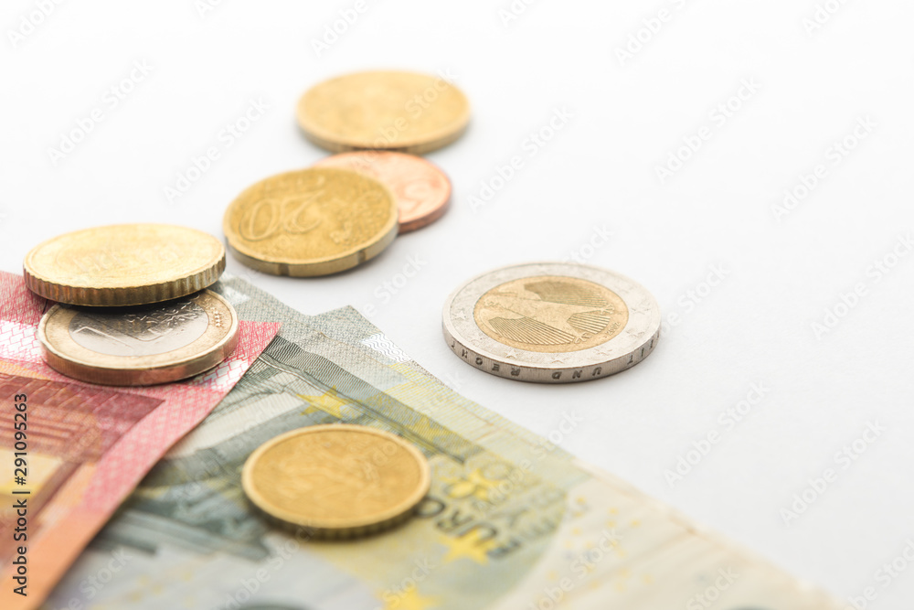 close up euro coins and coin background isolate close up euro coins and coin background isolate