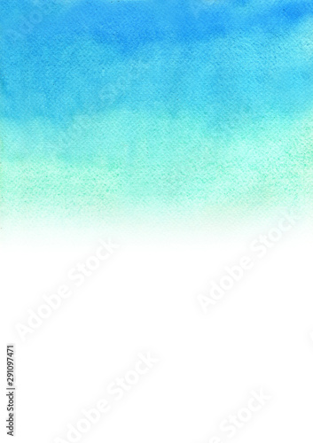 Abstract blue sky color gradient background watercolor hand painting.