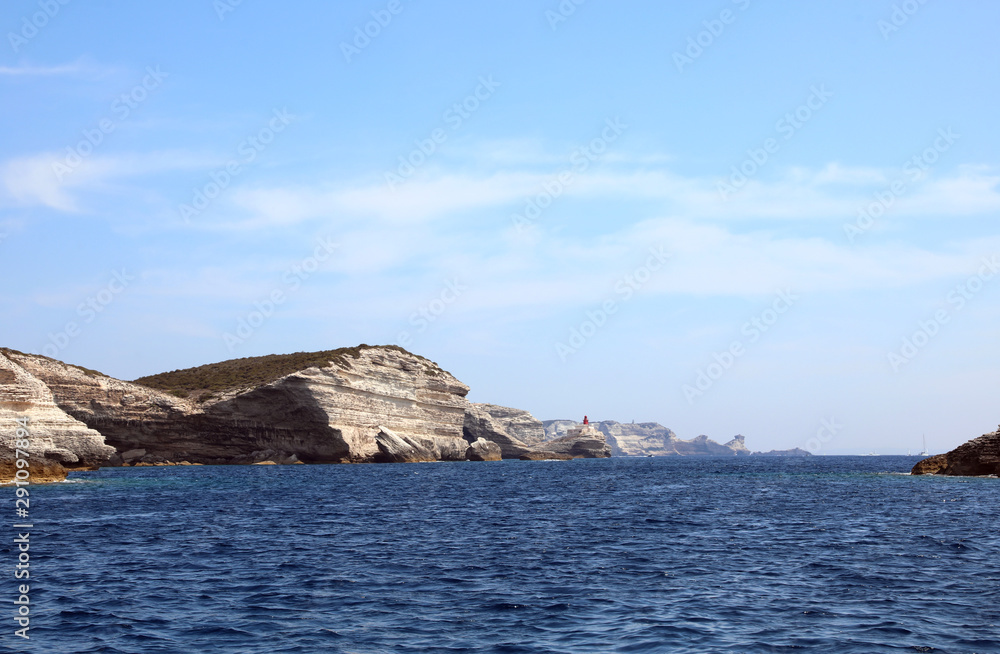 wide cliffs and blue mediterranean sea in Corsica Island