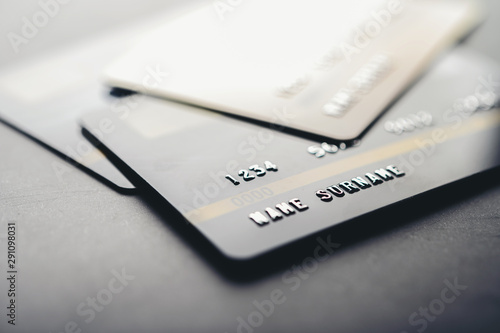 Credit cards that are stacked on the floor,selective focus