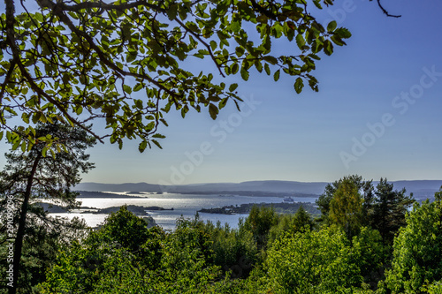 Oslo fjord as seen from Ekeberg park  Ekebergparken   during a sunny summer day.